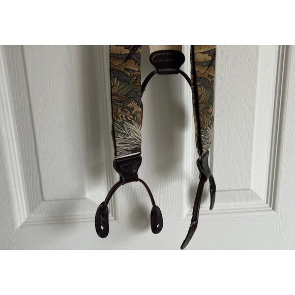 Vintage Trafalgar Silk Button End Braces Suspenders Yellow Brown Green Fern Leaf - Picture 4 of 8